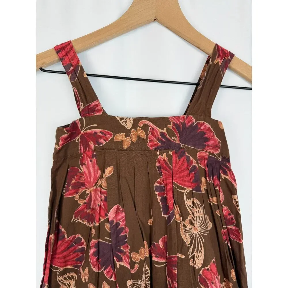 GAP 100% Cotton Sundress Girls Brown Pink Small 6/7 Butterfly Block Print India